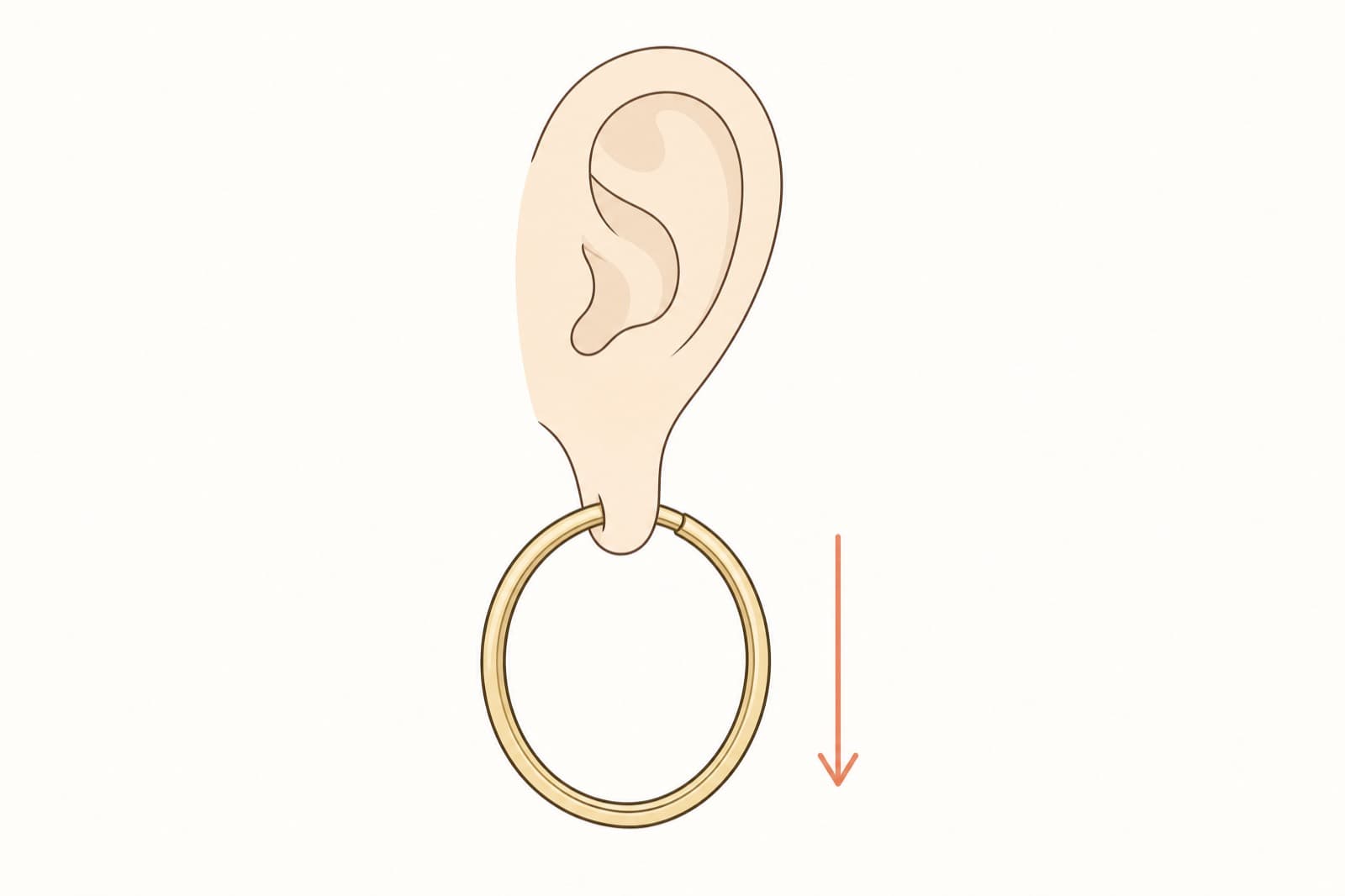 Diagram of a heavy hoop pulling downward on an earlobe